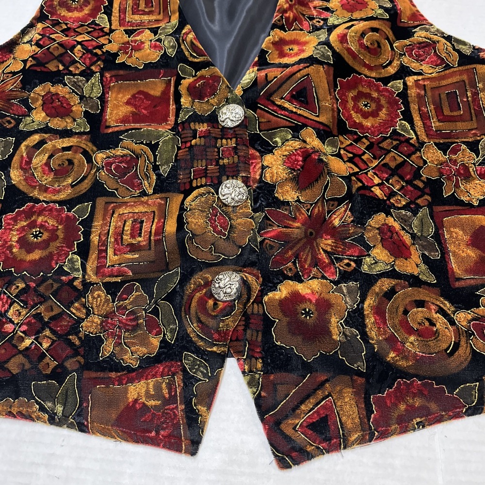 Vintage California Connection Vest Womens 20 Dark Velvet Floral Metallic Outline - Picture 8 of 8